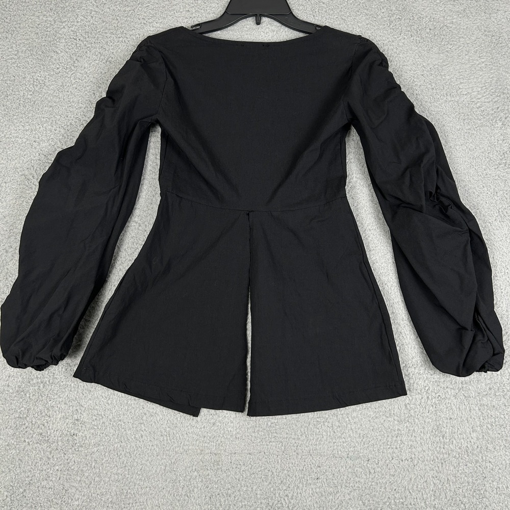 Zara Top Womens Medium Split Front Peplum Balloon Blouse Ruched Witchy Gothic - Picture 10 of 12